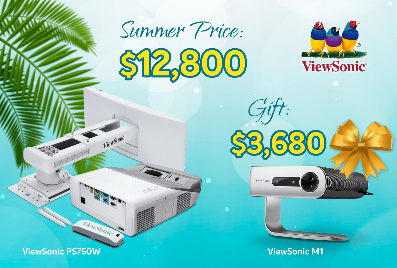 夏日學界優惠：超短焦互動觸控ViewSonic PS750W 送M1便攜式投影機